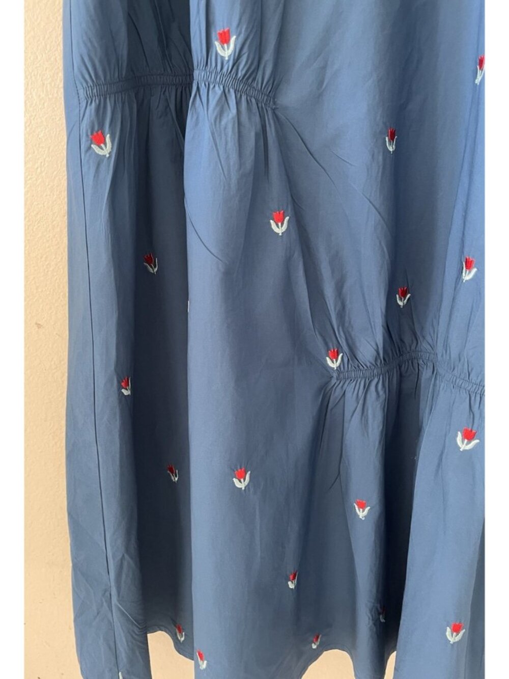 KUOSE Blue Embroidered Floral Sundress S Adjustable Straps Lined Cottagecore - Picture 6 of 14
